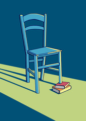 Libros calzando una silla