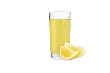 Delicious lemon juice in glass isolated on white background
