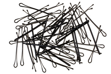 Black metal hairpins isolated on white background - obrazy, fototapety, plakaty
