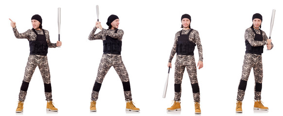 Fototapeta na wymiar Soldier with bat isolated on the white background