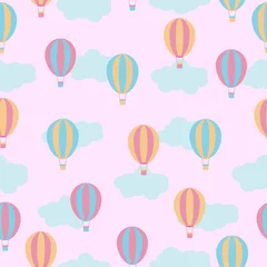 Keuken foto achterwand Luchtballon Naadloze achtergrond met schattige kleurrijke heteluchtballonnen op roze achtergrond geschikt voor kinderen behang, kladpapier en briefkaart