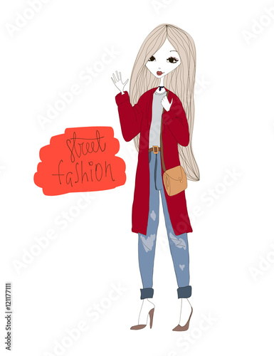 Fashion Illustration with a Fashion Girl Wearing Stylish Clothes