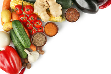 Obraz na płótnie Canvas Vegetables and spices on white background