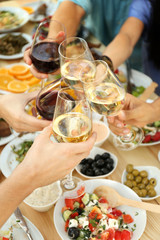 Friends cheering with glasses of wine on picnic © Africa Studio