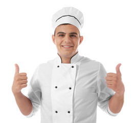 Young handsome chef cook isolated on white