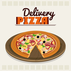Pizza pie and plate icon. fast food menu american and restaurant theme. Colorful design. Vector illustration