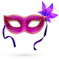 Violet vector carnival mask with flower