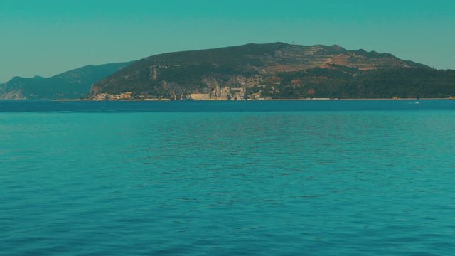 Wide angle POV view of the famous Troia peninsula in Set&uacute;bal, Portugal
