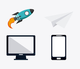 computer laptop rocket and paperplane icon. Business financial item and strategy theme. Colorful design. Vector illustration