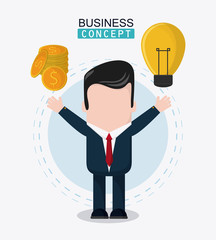 businessman cartoon coins and bulb icon. Business financial item and strategy theme. Colorful design. Vector illustration