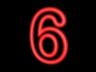 Neon number 6 isolated on black, 3d illustration