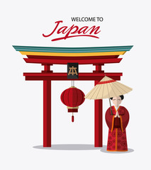 Woman arch and lamp icon. Japan culture landmark and asia theme. Colorful design. Vector illustration