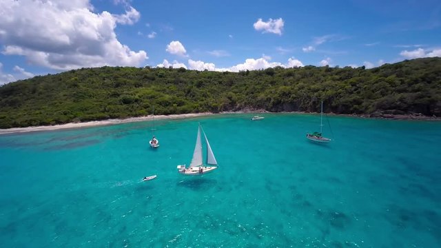 aerial video of group of people sailing and relaxing, St John, United States Virgin Islands