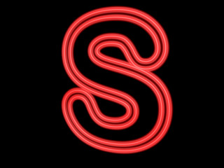 Neon letter S isolated on black, 3d illustration
