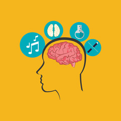 flat design human head profile with education and academia related icons image vector illustration