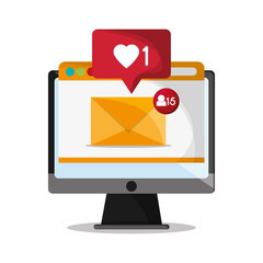 Computer envelope and bubble icon. Email mail message communication and technology theme. Colorful design. Vector illustration