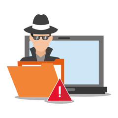 hacker file and laptop icon. Cyber security system and media theme. Colorful design. Vector illustration