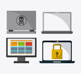 Computer laptop and padlock icon. Data protection cyber security system and media theme. Colorful design. Vector illustration