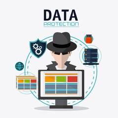 Hacker thief shield usb gears and computer icon. Data protection cyber security system and media theme. Colorful design. Vector illustration