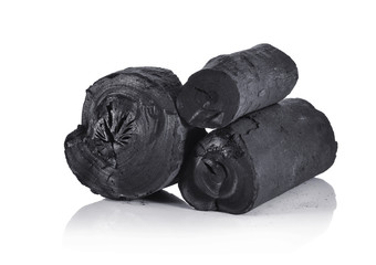 Natural wood charcoal Isolated on white, traditional charcoal or