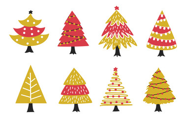 Set of Christmas tree doodle isolated on white background