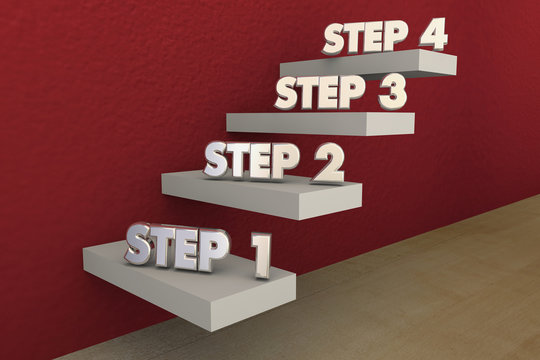 Steps 1 to 4 One Four Process Stairs 3d Illustration