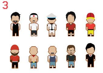 Set of pixel art men people no.3 ; vector illustration
