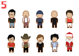Set of pixel art men people no.5 ; vector illustration