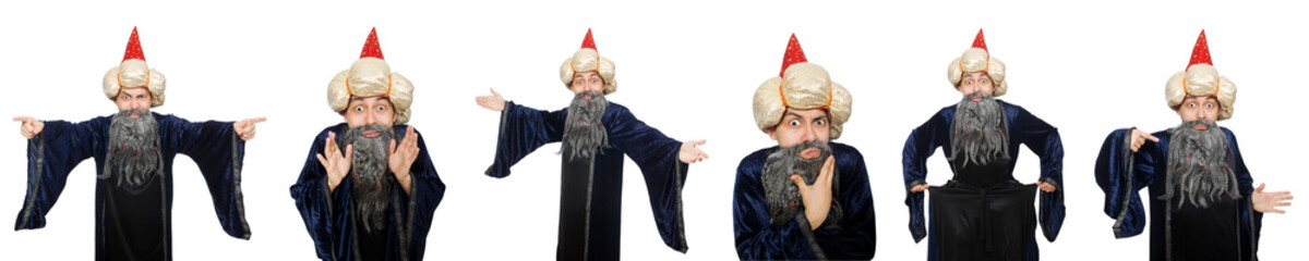 Funny wise wizard isolated on the white