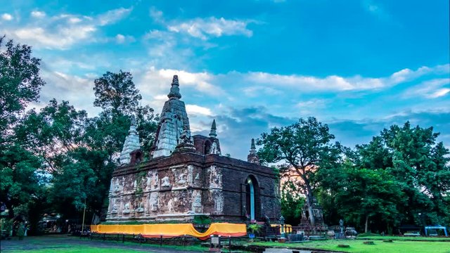4K,Time lapse day to night, Pagoda at Ched Yod temple the most famous landmark of Chiang mai province, Thailand.