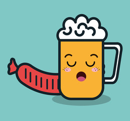 cartoon beer glass and sausage isolated icon design, vector illustration  graphic 