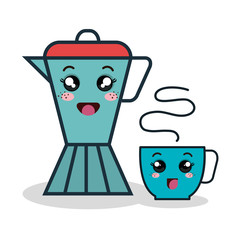 cartoon coffee maker and cup facial expression isolated icon design, vector illustration  graphic 