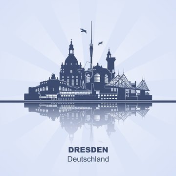 Dresden Deutschland Skyline Silhouette Wandtattoo Umriss Semperoper Zwinger Frauenkirche Fernsehturm Bogensch&uuml;tze Dampfer Fichteturm Blaues Wunder Br&uuml;cke Sachsen Sehensw&uuml;rdigkeiten Panorama blau