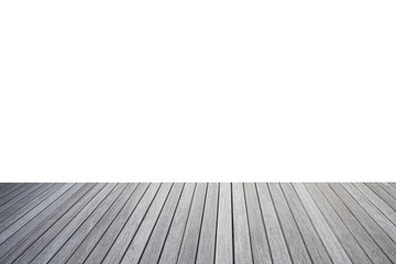 Empty top of old wooden table isolated on white background