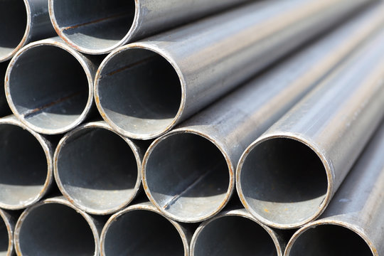 Close - up Stack of steel pipes