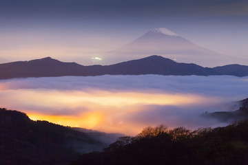 Mt.fuji and sea of mist above lake ashi at Hakone in autumn early morning