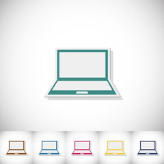 Laptop. Flat sticker with shadow on white background