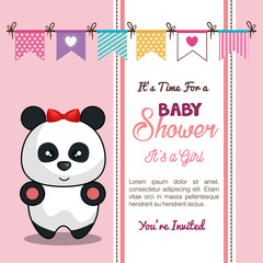 invitation baby shower card with panda girl desing vector illustration eps 10
