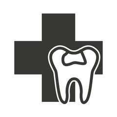 tooth silhouette with dental care icon vector illustration design