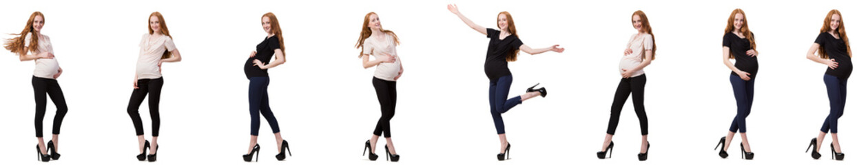 Pregnant woman in composite image isolated on white