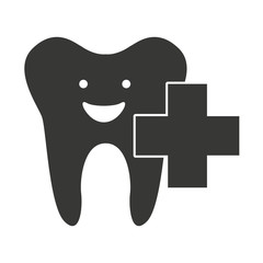 tooth character silhouette with dental care icon vector illustration design