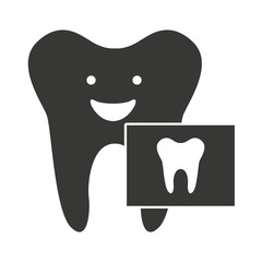 tooth character silhouette with dental care icon vector illustration design