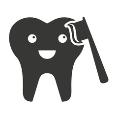 tooth character silhouette with dental care icon vector illustration design
