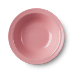 Empty pink plate on white background with clipping path