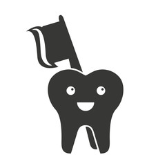 tooth character silhouette with dental care icon vector illustration design
