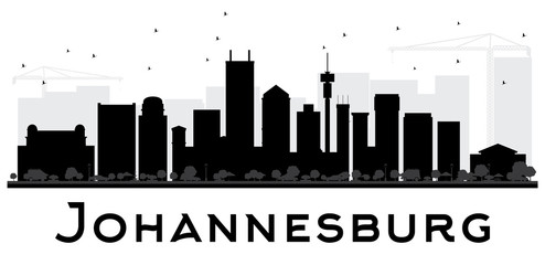 Naklejka premium Johannesburg City skyline czarno-biała sylwetka.