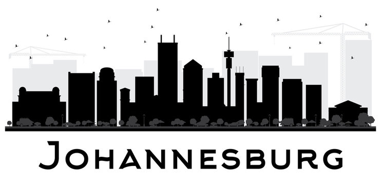 Johannesburg City skyline black and white silhouette.