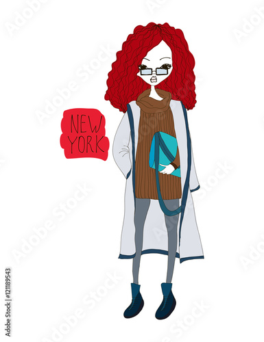 Fashion Illustration with a Fashion Girl Wearing Stylish Clothes