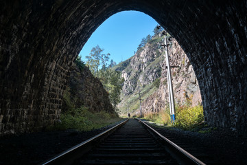 Fototapeta na wymiar View from the tunnel on Circum-Baikal Railway