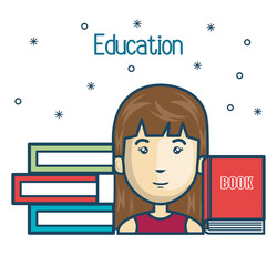 cartoon girl student education books read design vector illustration graphic